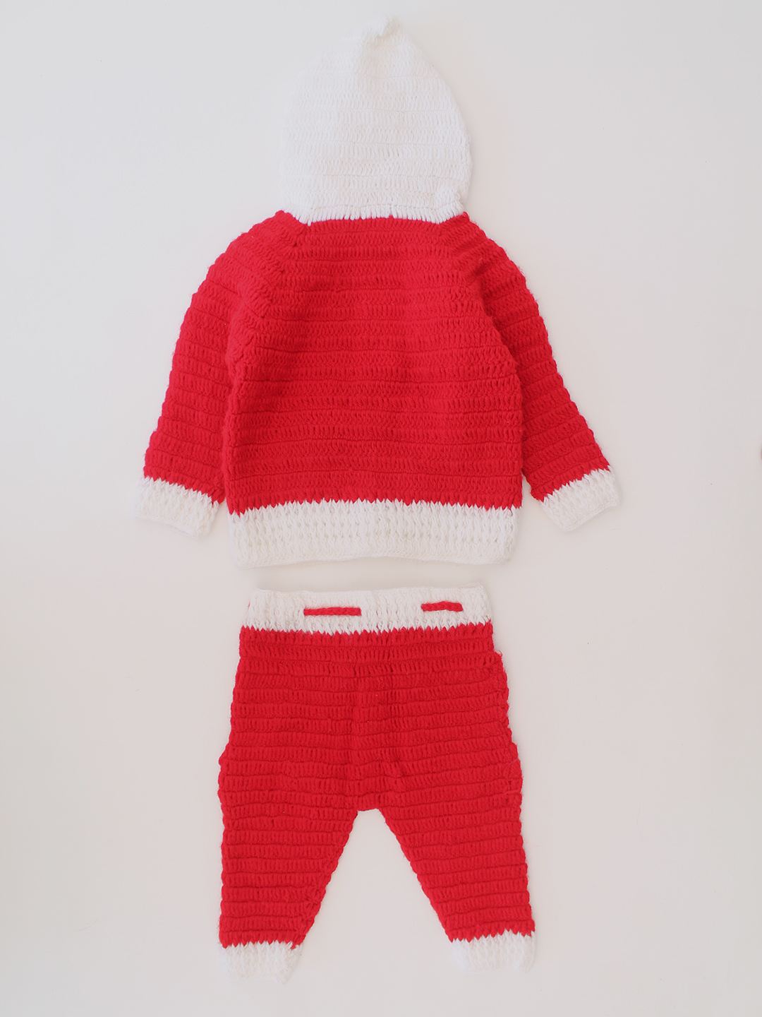 Woonie Handknitted Hooded Floral Sweater Set - Red