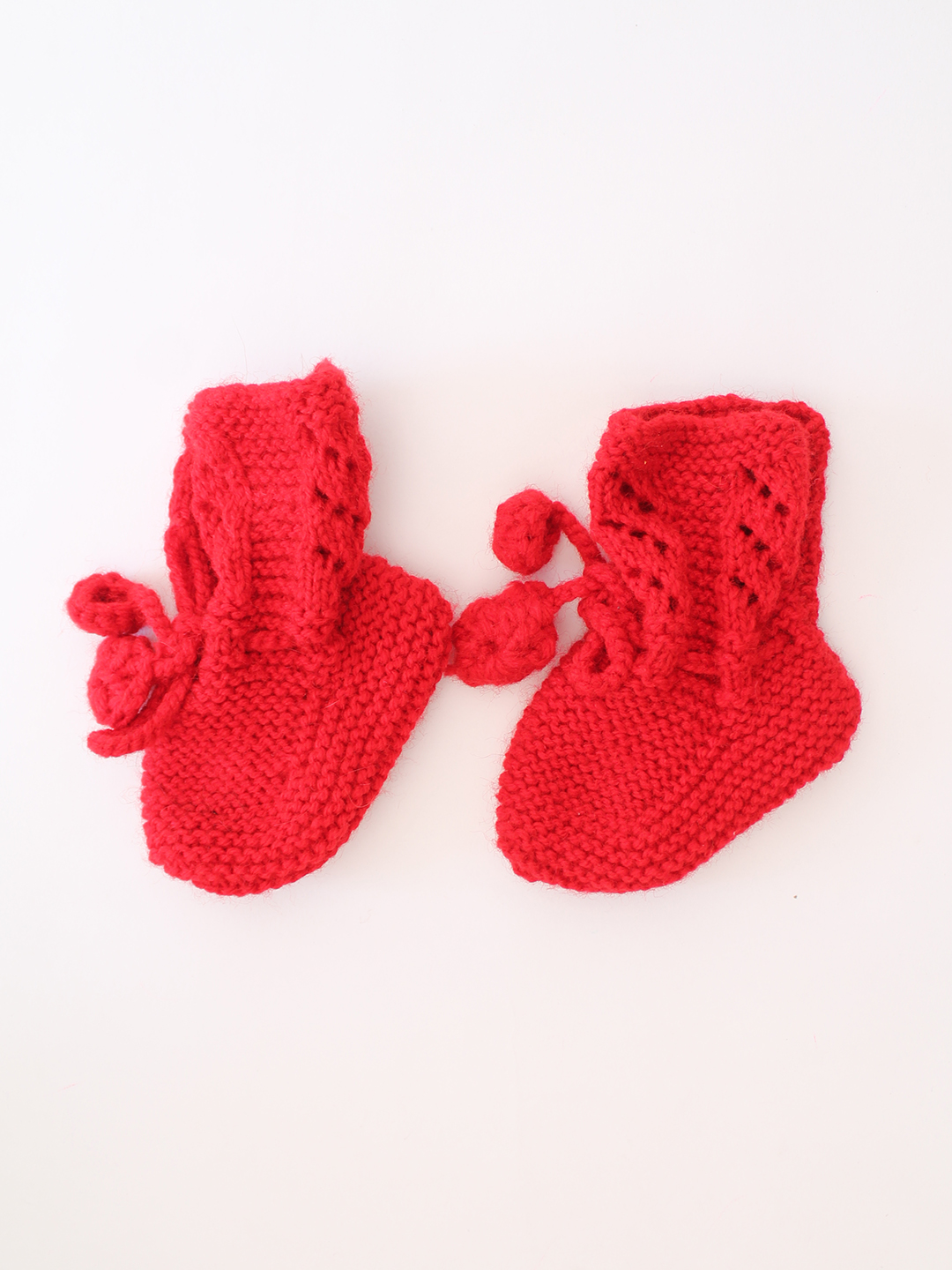 Woonie Handknitted Self Design Sweater Set with matching Socks - Red