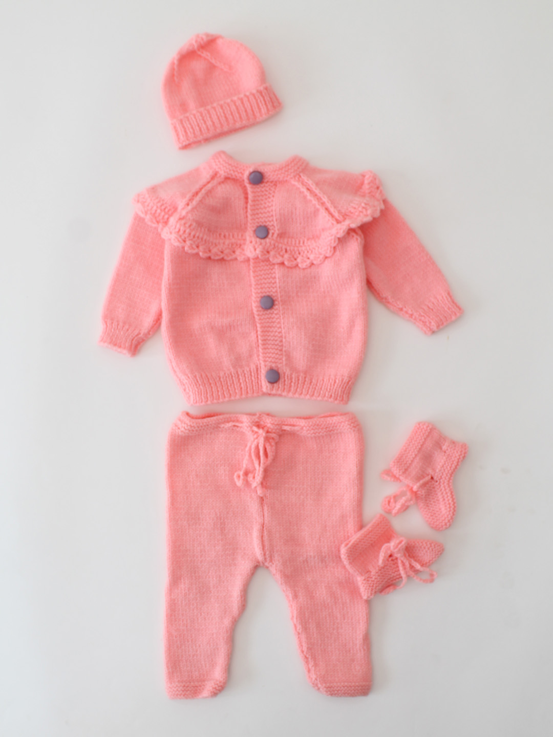 Woonie Self Designed Sweater Pant Cap & Socks Set - Peach