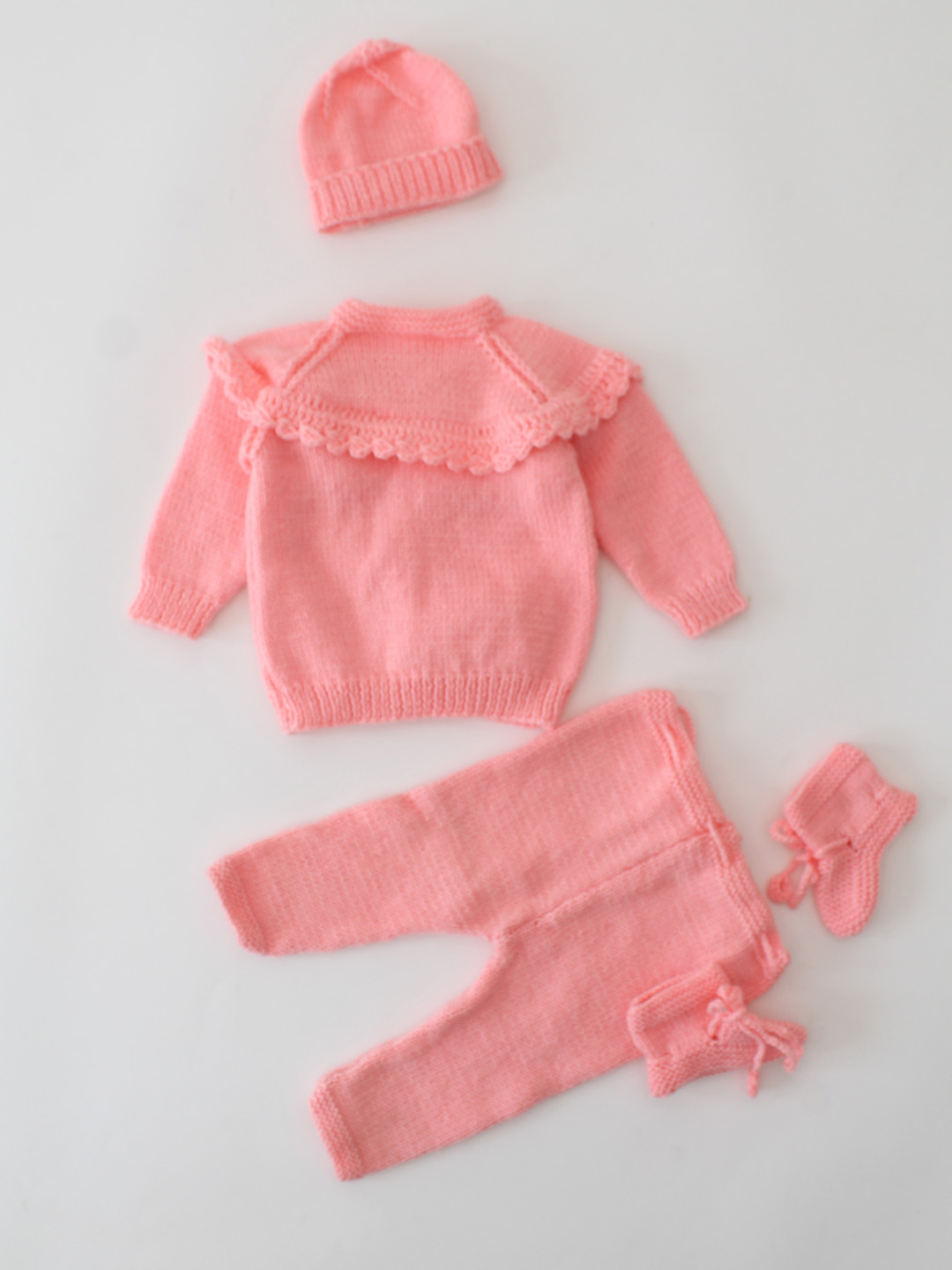 Woonie Self Designed Sweater Pant Cap & Socks Set - Peach