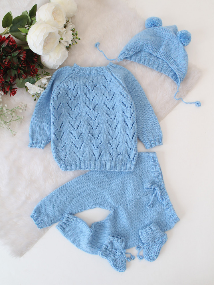 Image of Woonie Self Designed Sweater Pant Cap &amp; Socks Set - Blue