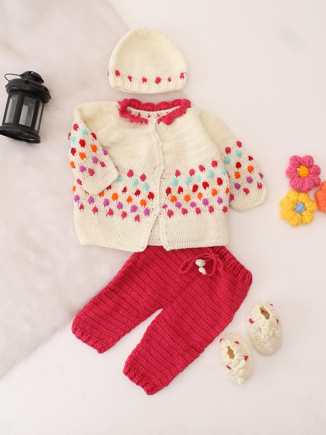 Woonie Polka Dots Designed Sweater Set - Cream