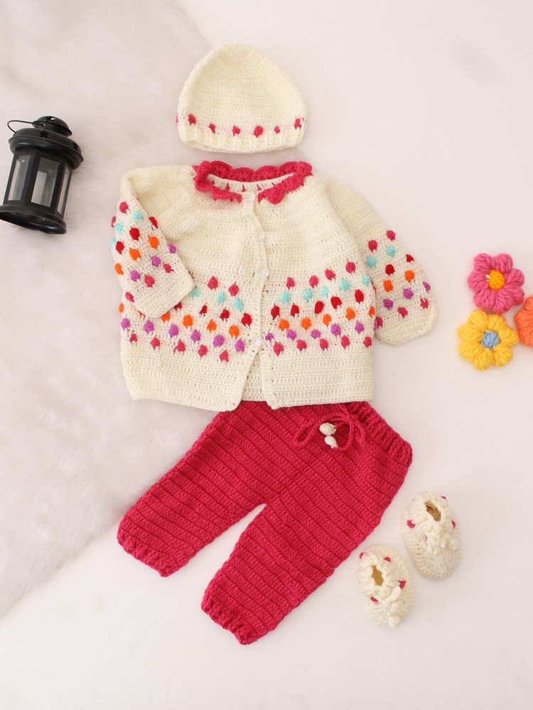 Image of Woonie Polka Dots Designed Sweater Set - Cream