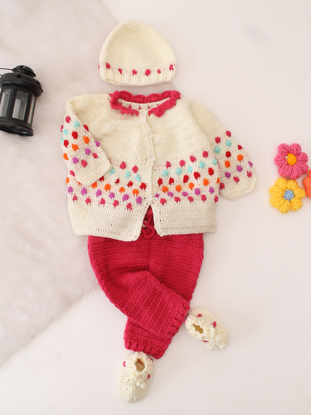 Woonie Polka Dots Designed Sweater Set - Cream