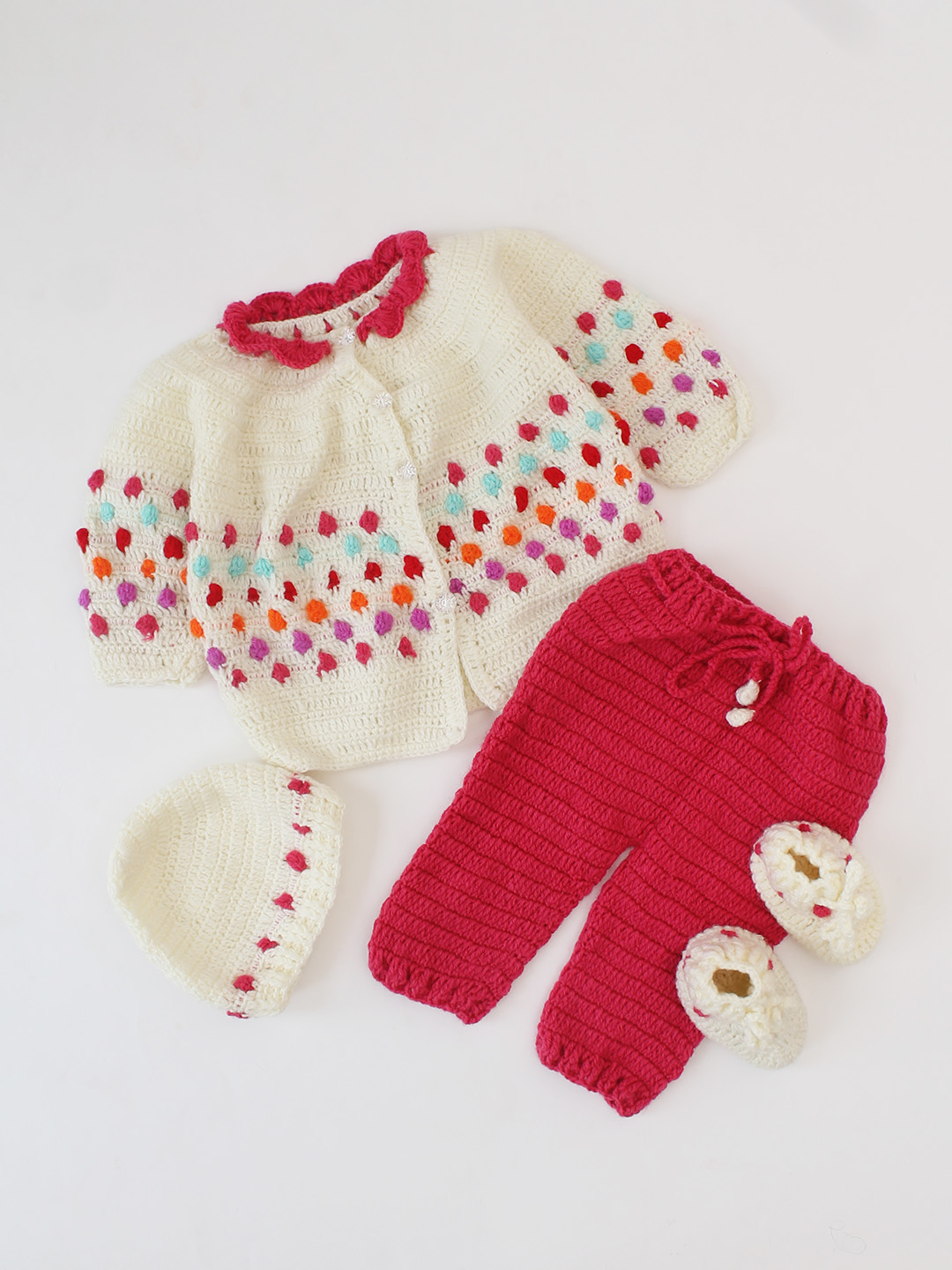 Woonie Polka Dots Designed Sweater Set - Cream