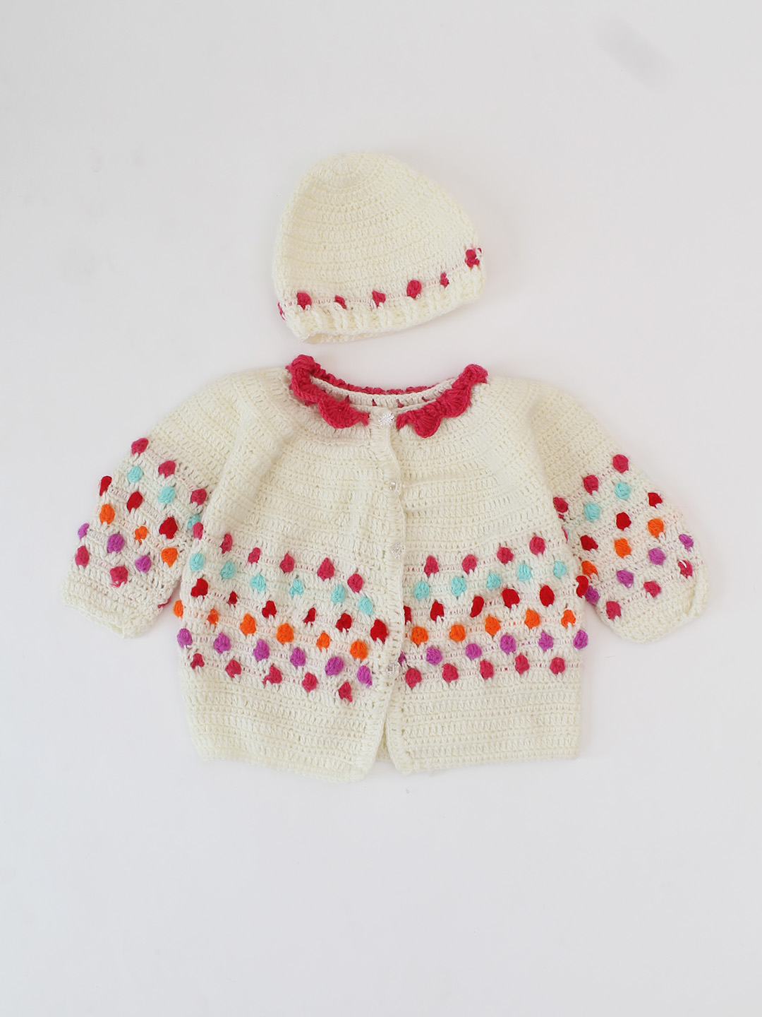 Woonie Polka Dots Designed Sweater Set - Cream