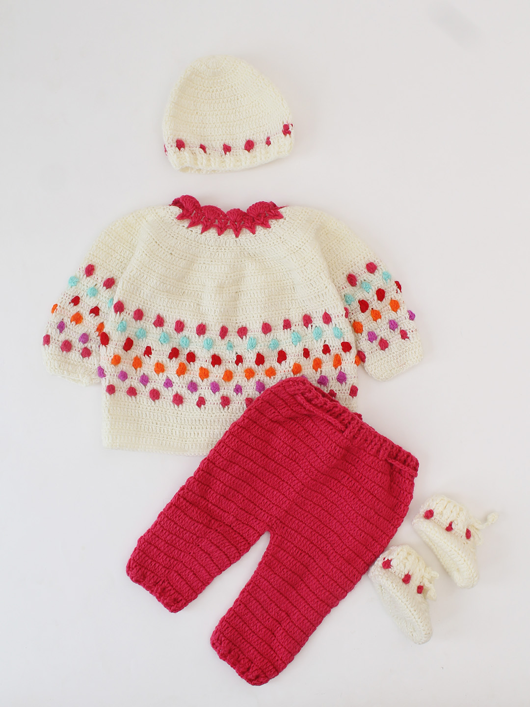 Woonie Polka Dots Designed Sweater Set - Cream