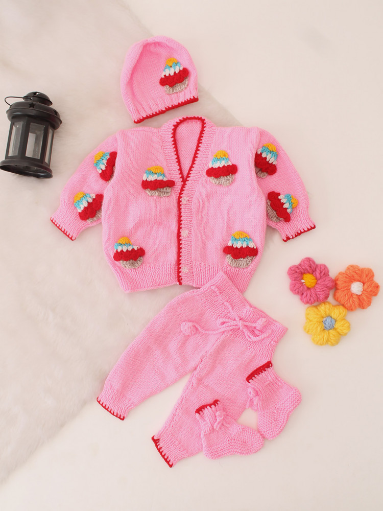 Image of Woonie Cup Cake Designed Sweater Set - Pink