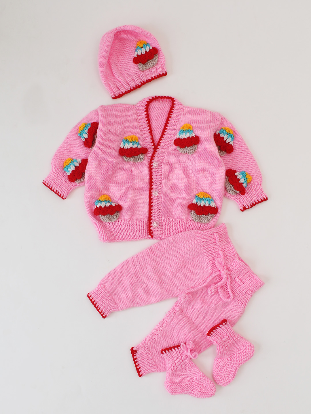 Woonie Cup Cake Designed Sweater Set - Pink