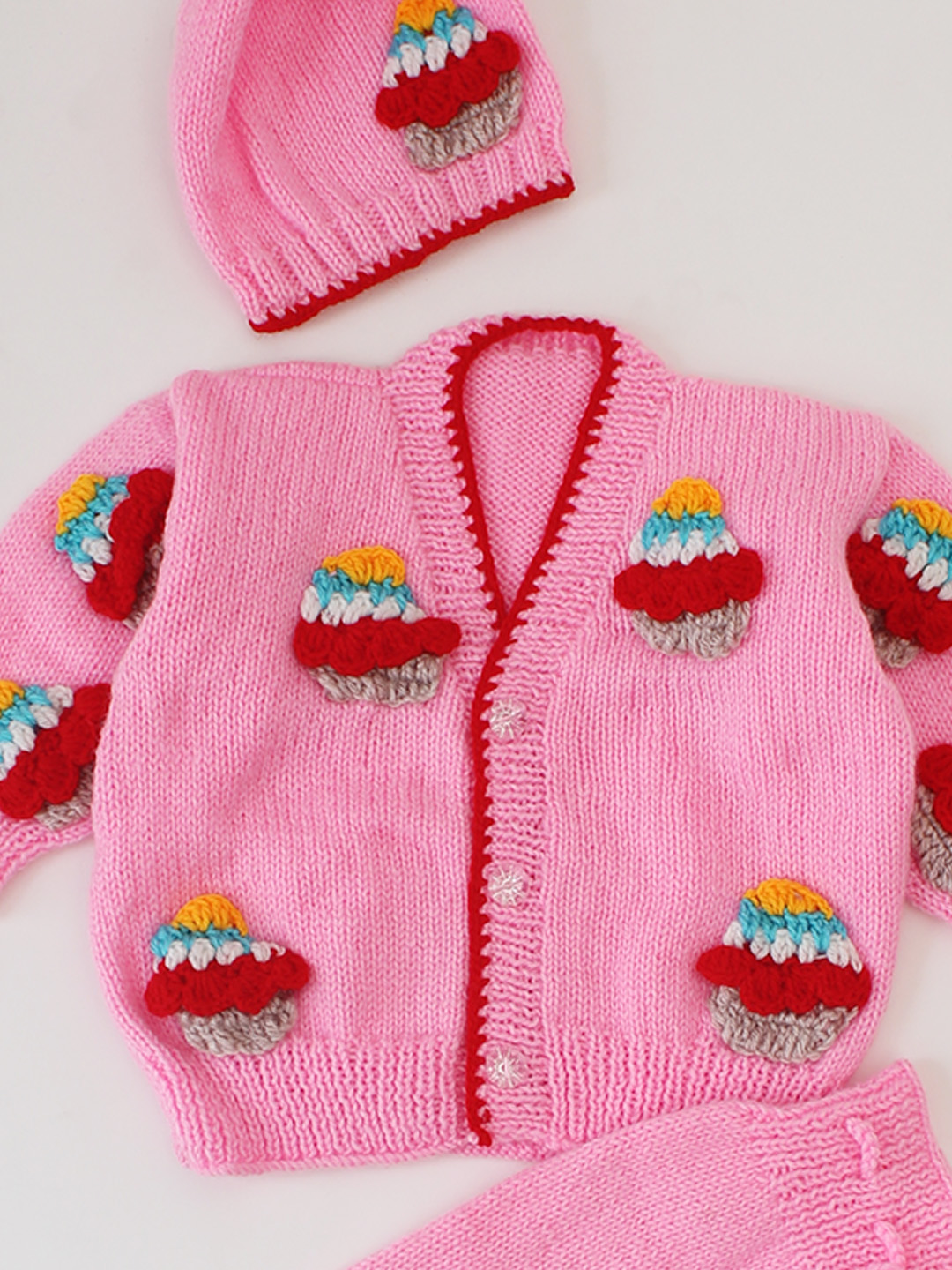Woonie Cup Cake Designed Sweater Set - Pink