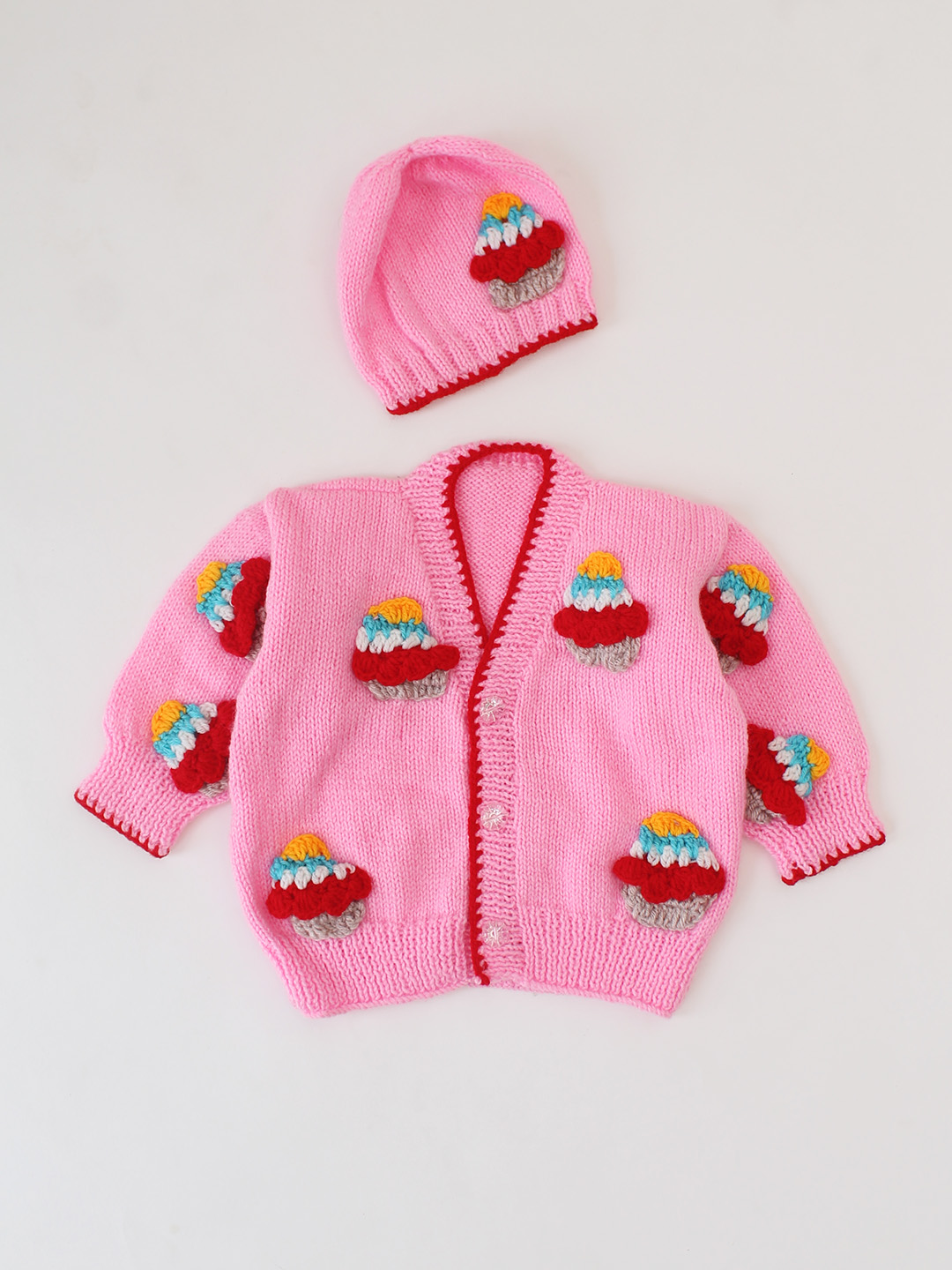Woonie Cup Cake Designed Sweater Set - Pink