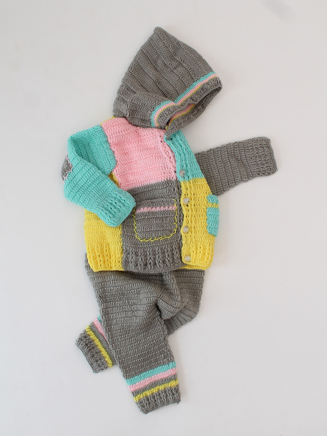 Woonie Pocket Detailing Hooded  Sweater With Matching Pant Set - Multicolor