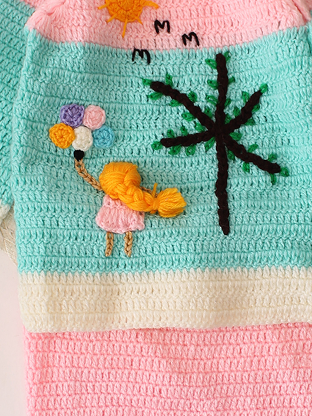 Woonie Girl & Tree Designed Handmade Sweater Set - Pink