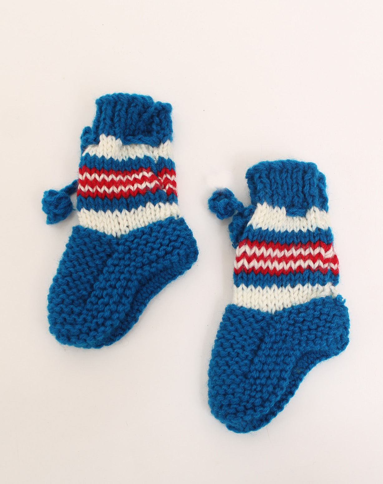 Woonie Handmade Knitted Striped Pattern Socks-Blue