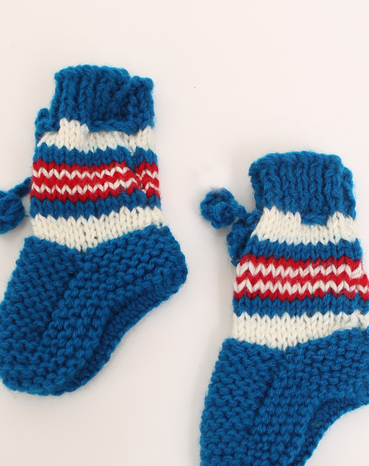 Woonie Handmade Knitted Striped Pattern Socks-Blue
