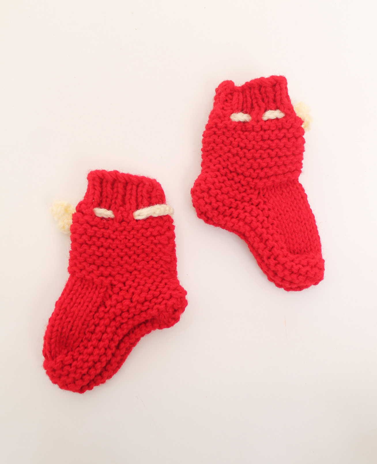Woonie Handmade Knitted Self Design Socks-Red