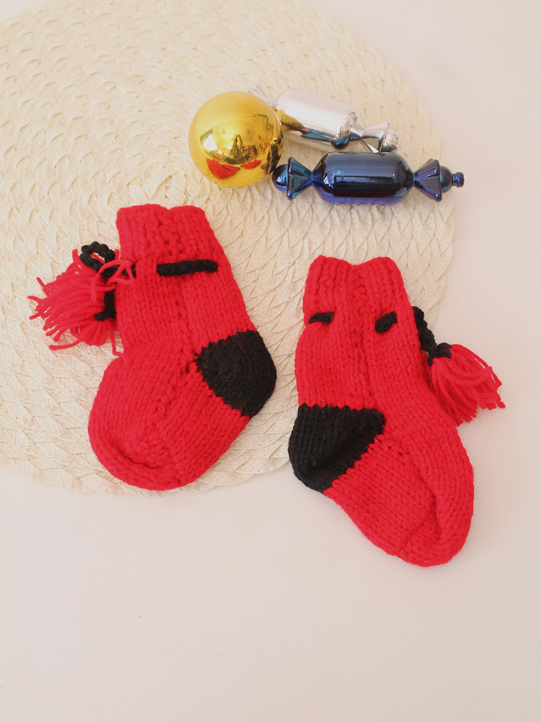 Woonie Handknitted Socks  Red