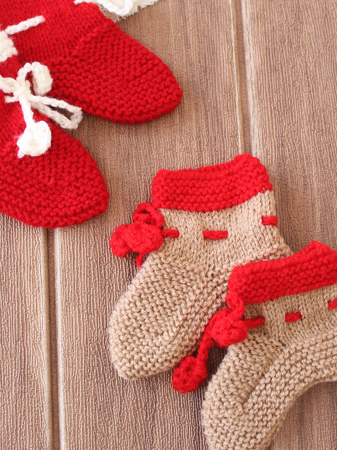 Woonie Handknitted Socks Self Design Pack of 2 - Red & Beige