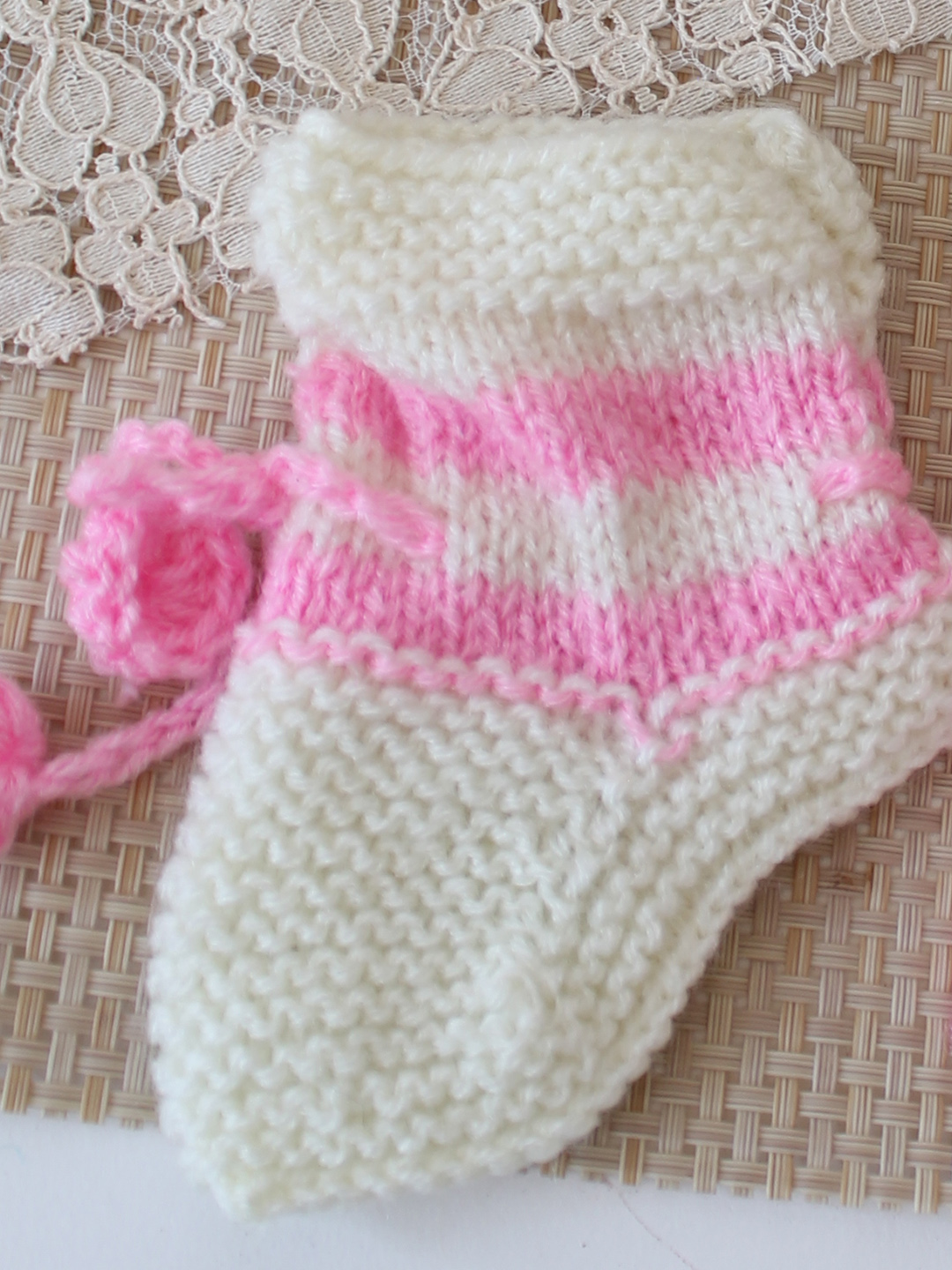 Woonie HandKnitted Ankle Length Socks with Striped & Self Design Pack of 2 - Blue & Pink