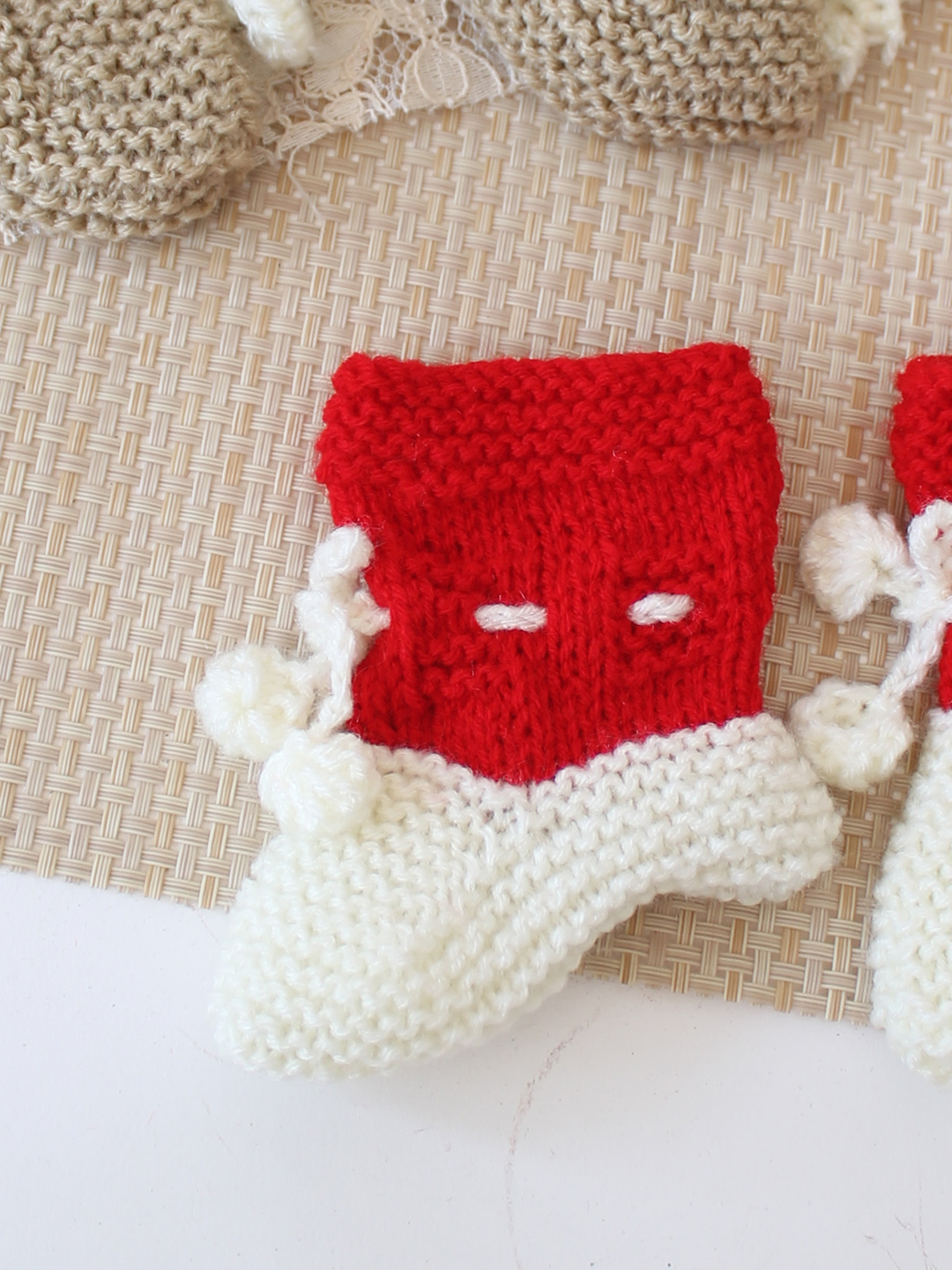 Woonie HandKnitted Ankle Length Socks with Self Design Pack of 2 - Cream & Beige