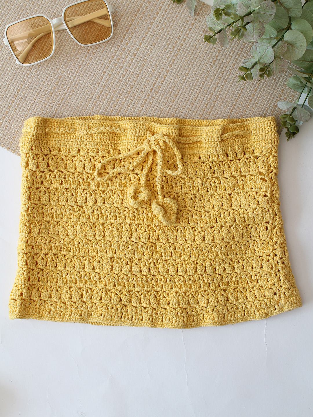 Woonie Cotton Self Design Skirt - Yellow