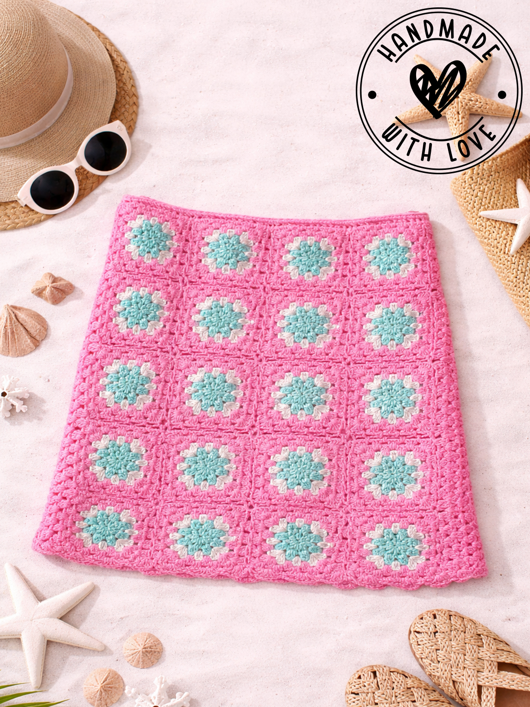 Woonie Cotton Hand Knitted Crochet Detailed Skirt - Pink