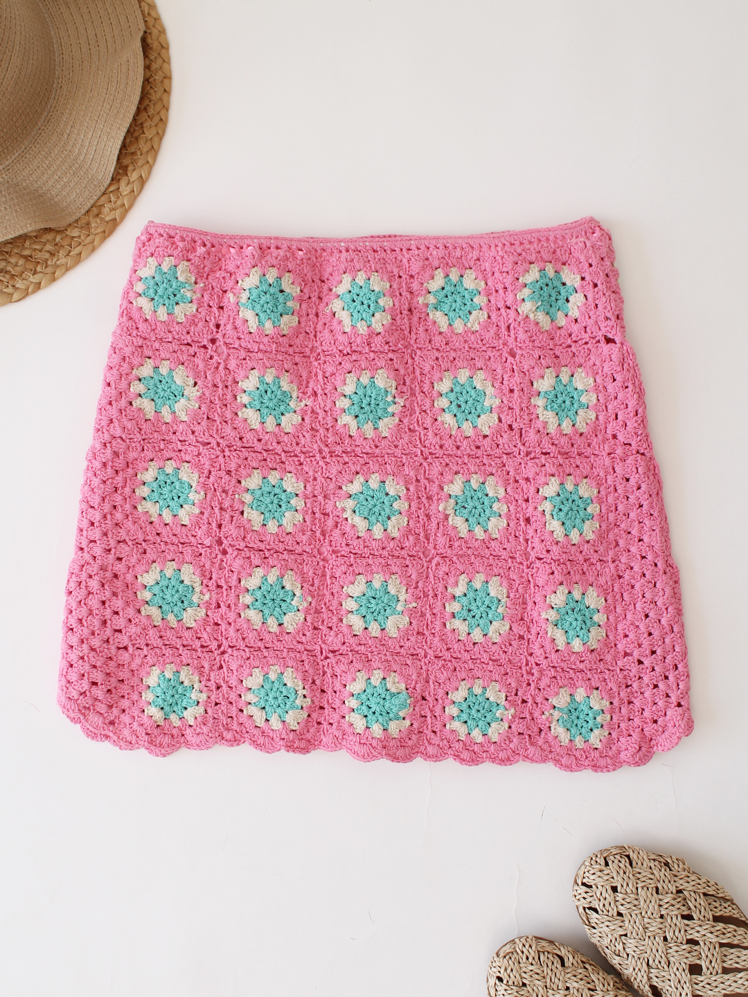 Woonie Cotton Hand Knitted Crochet Detailed Skirt - Pink