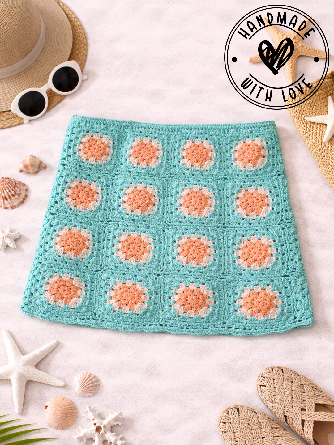 Woonie Cotton Hand Knitted Crochet Detailed Skirt - Sea Green