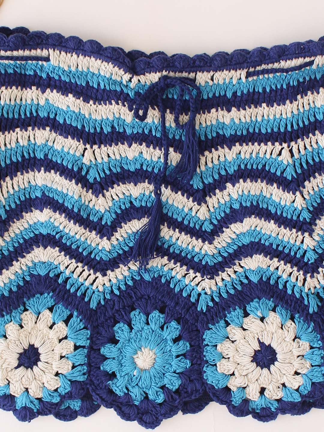 Woonie Cotton Hand Knitted Crochet Detailed Skirt - Blue