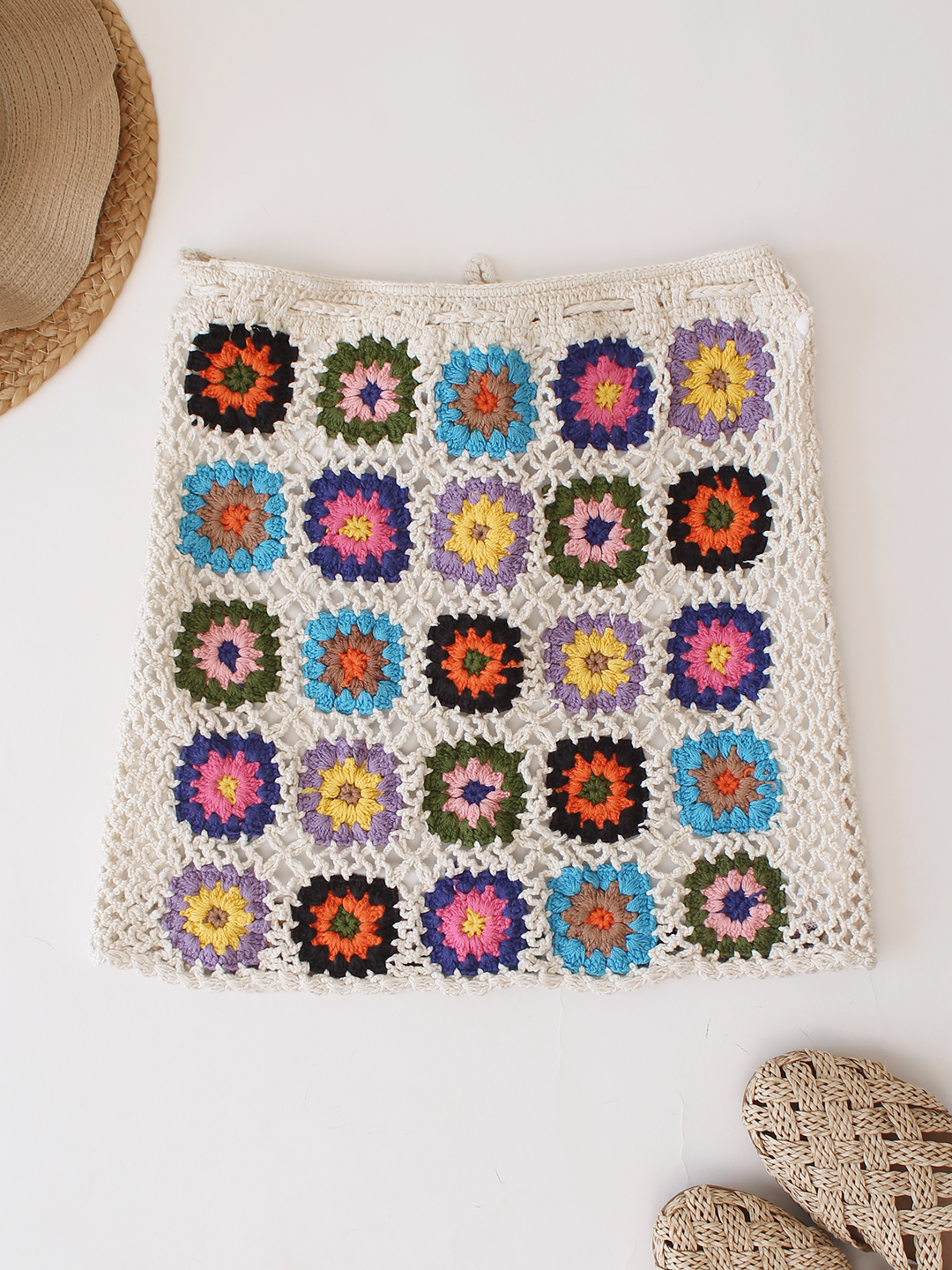 Woonie Cotton Hand Knitted Crochet Detailed Skirt - Multicolor