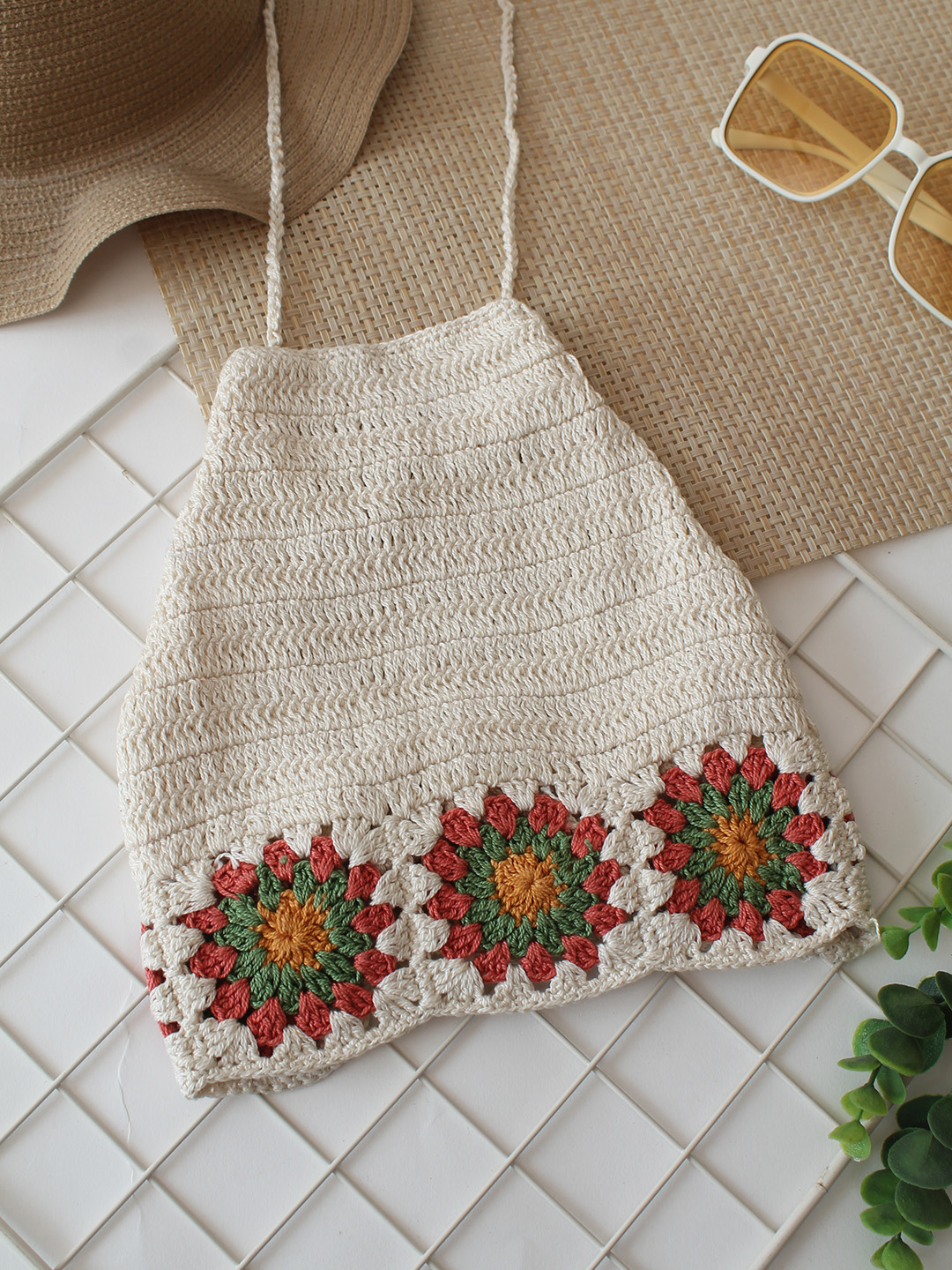 Woonie Granny Sqaure Halterneck Top - Off White