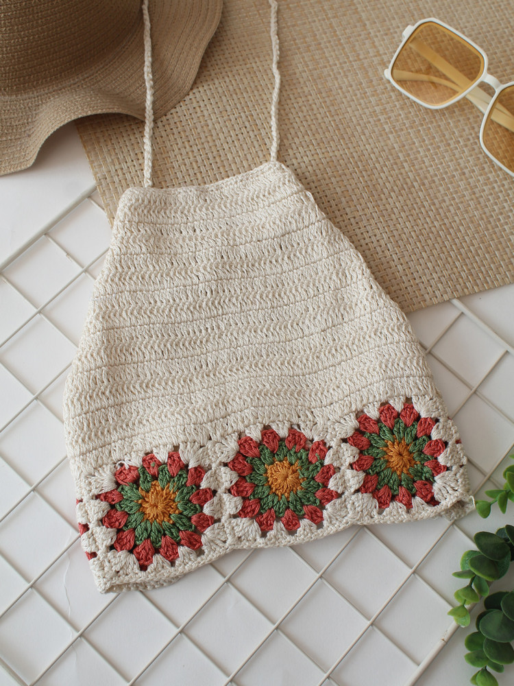 Image of Woonie Granny Sqaure Halterneck Top - Off White