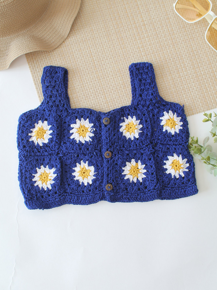 Image of Woonie Daisy Granny Square Top - Blue