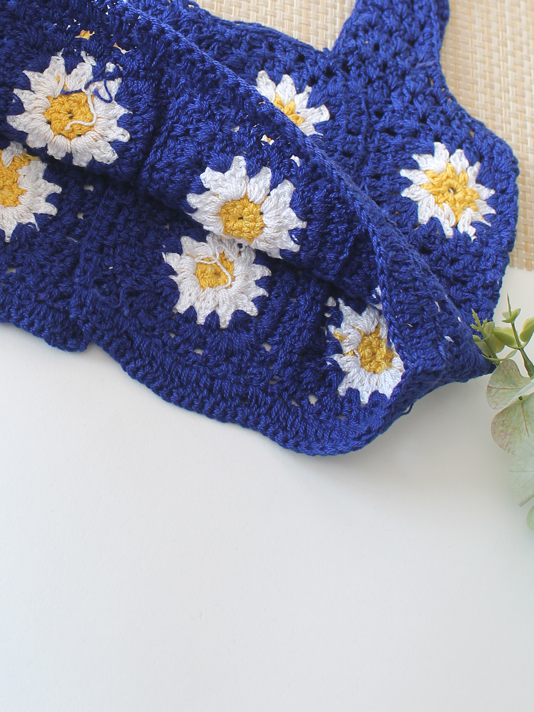 Woonie Daisy Granny Square Top - Blue
