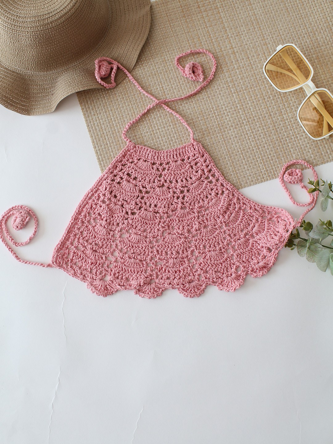 Woonie Self Design Halterneck Top - Light Pink