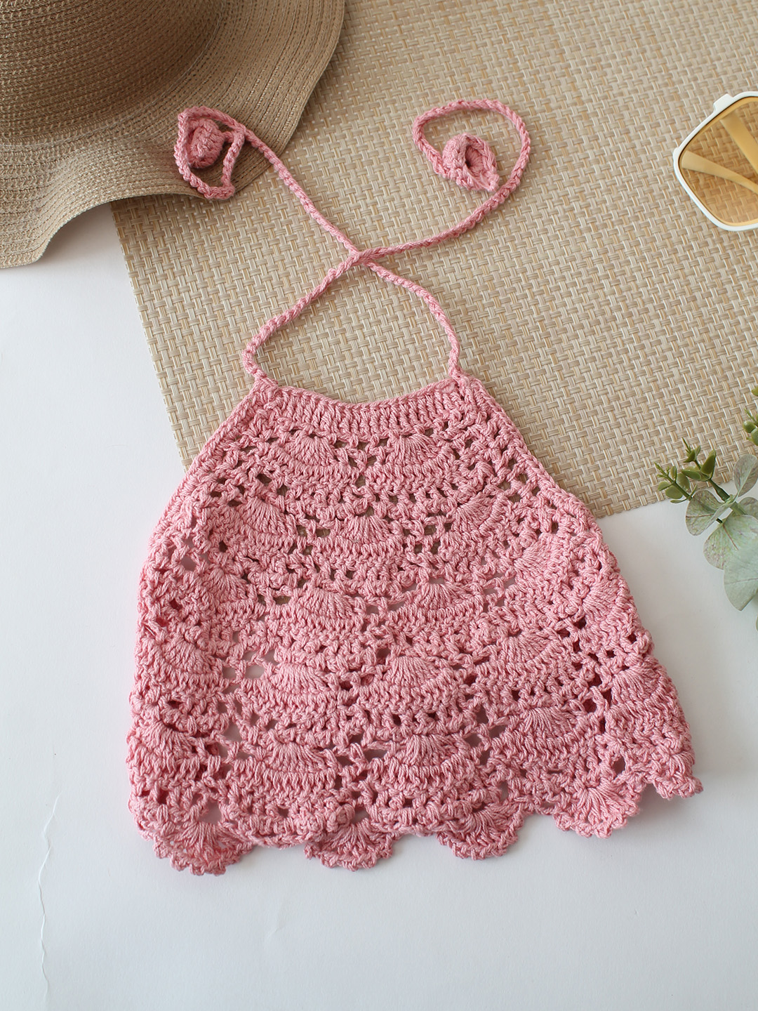 Woonie Self Design Halterneck Top - Light Pink