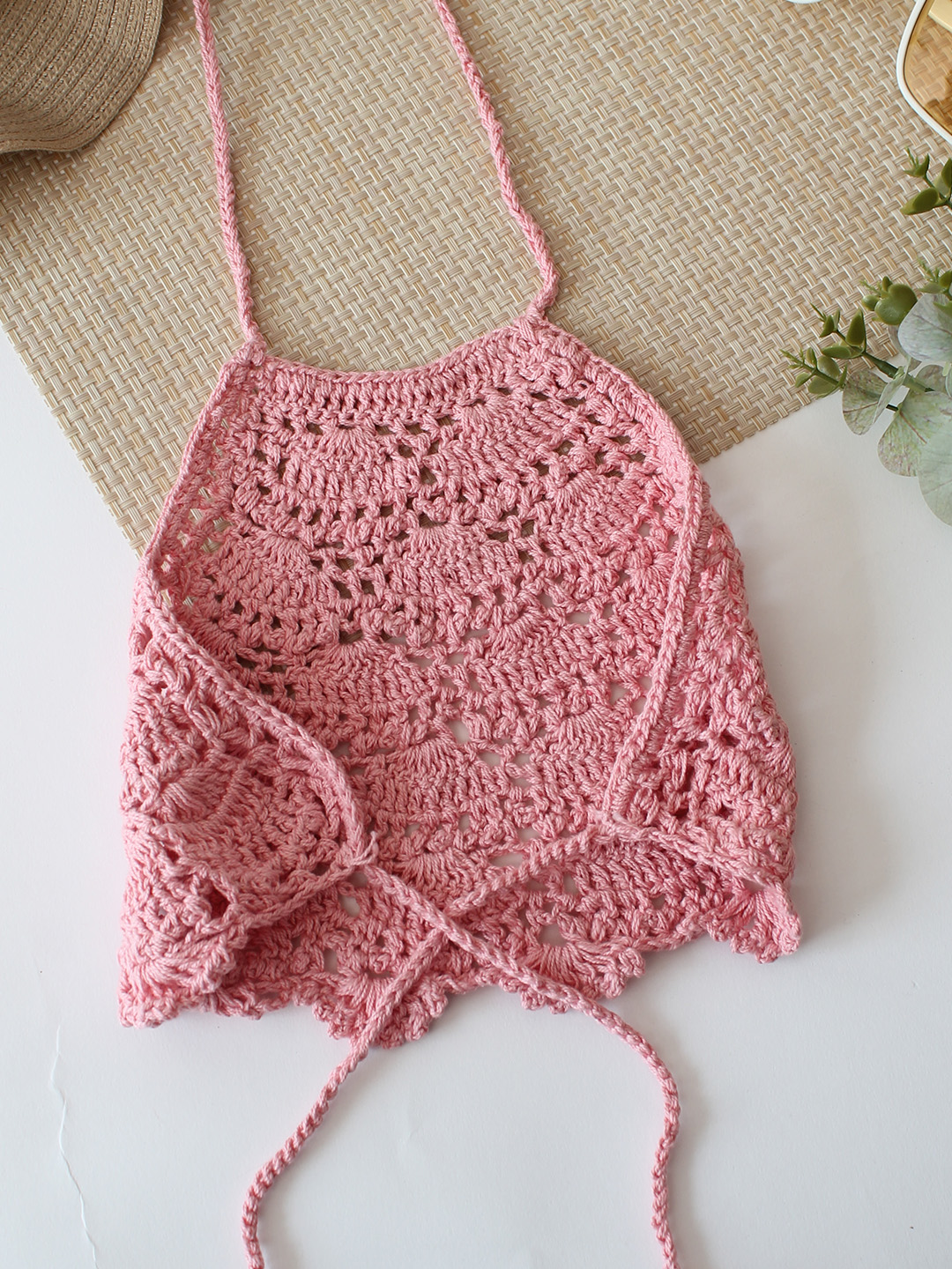 Woonie Self Design Halterneck Top - Light Pink