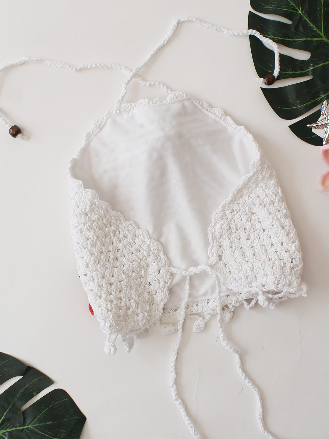 Woonie Cherry Applique Design Halterneck Top  White