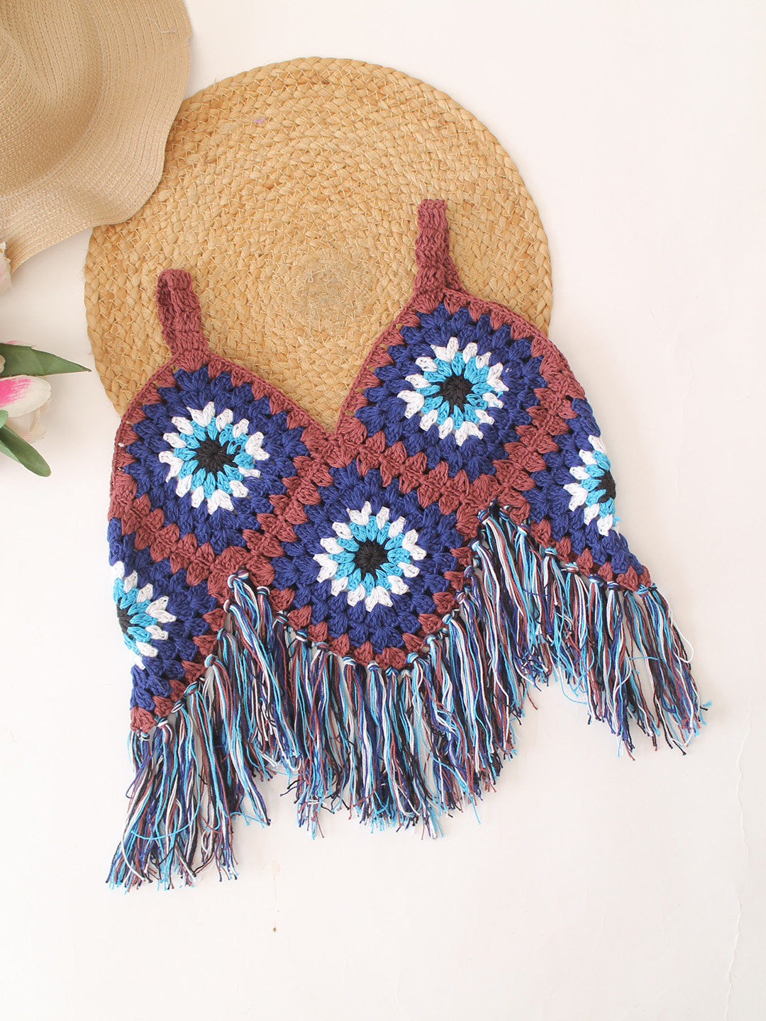 Crochet Evil Eye Sleeveless Top - Blue