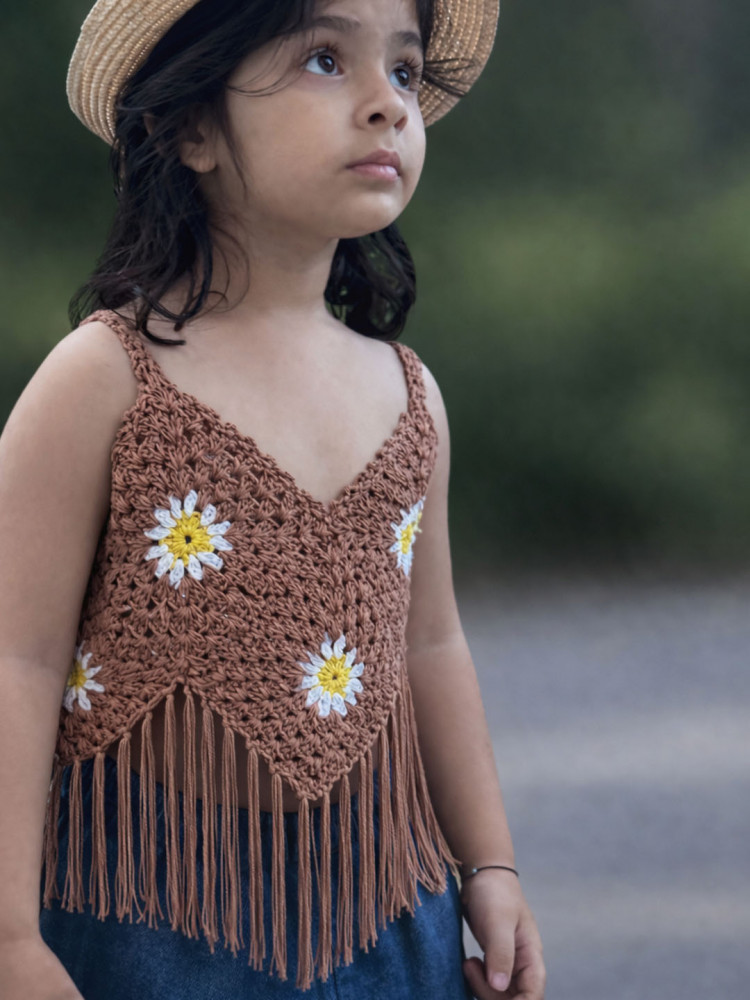 Image of Breezy Floral Fringes Detailed Crochet Top - Beige