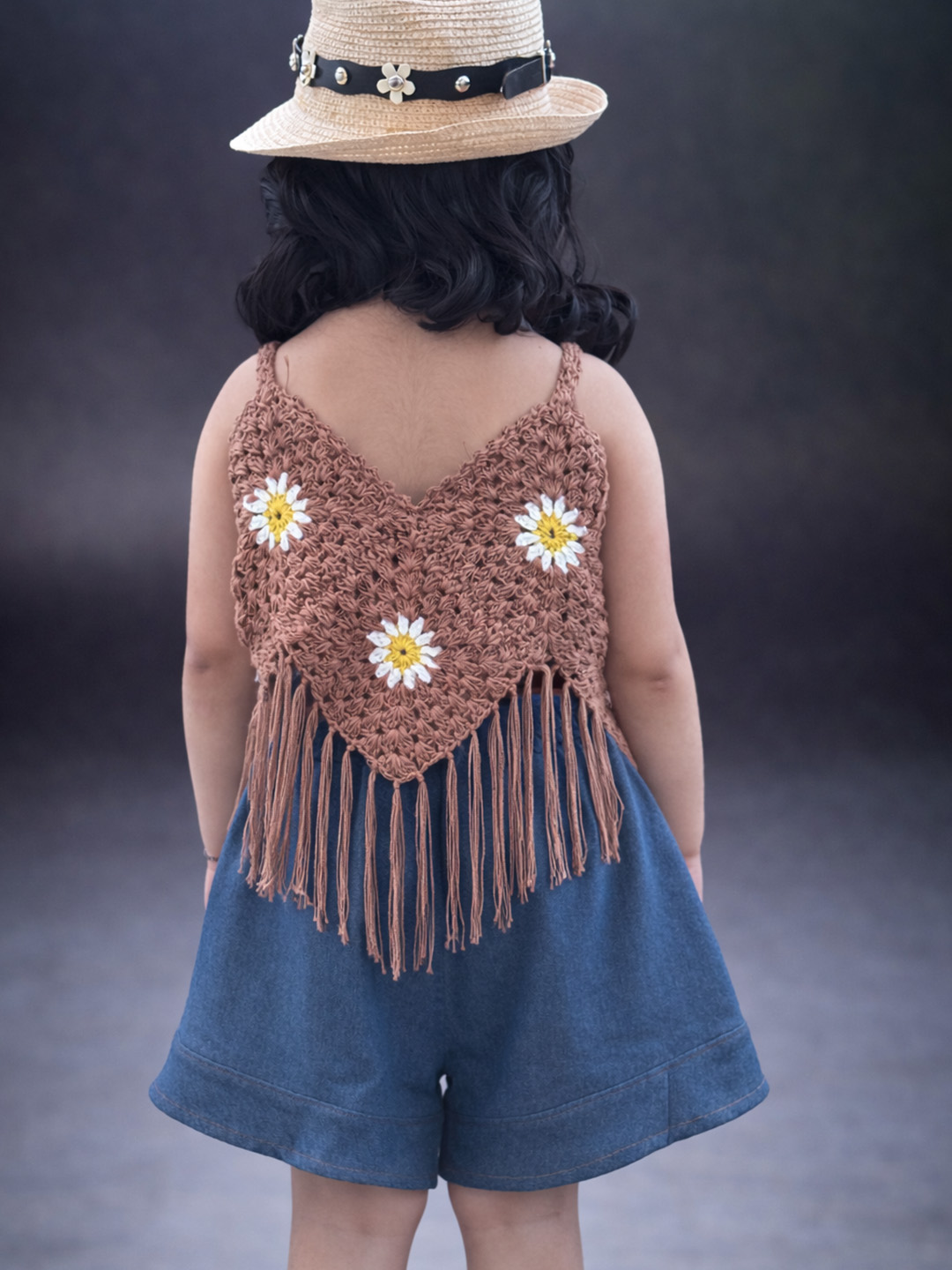 Breezy Floral Fringes Detailed Crochet Top  Beige