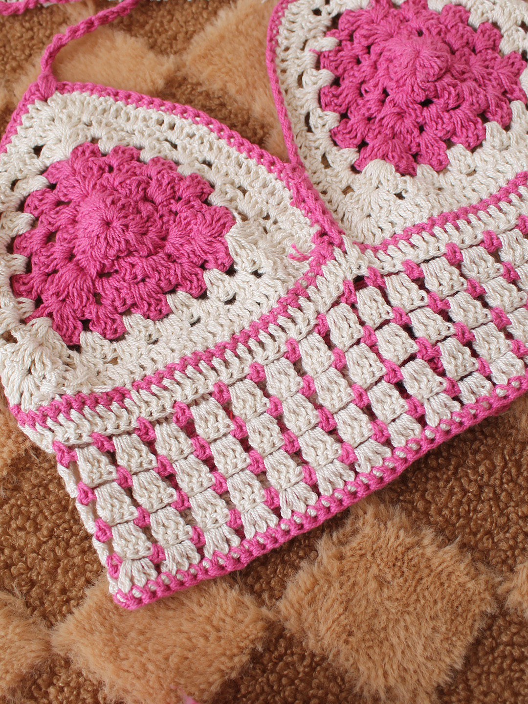 Crochet Sleeveless Colorblock Top  Pink