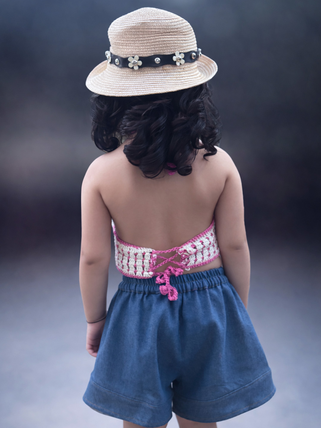 Crochet Sleeveless Colorblock Top  Pink