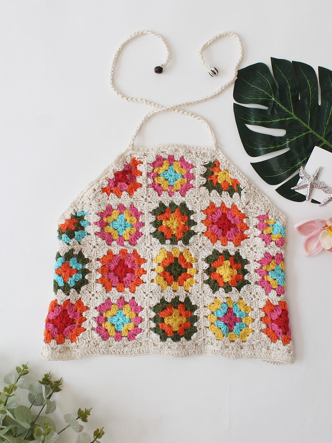 Woonie Granny Square Halterneck Top  Multicolor