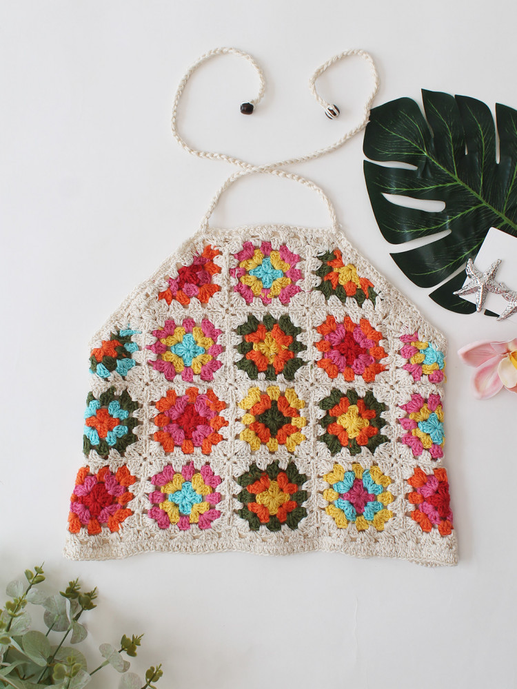 Image of Woonie Granny Square Halterneck Top - Multicolor