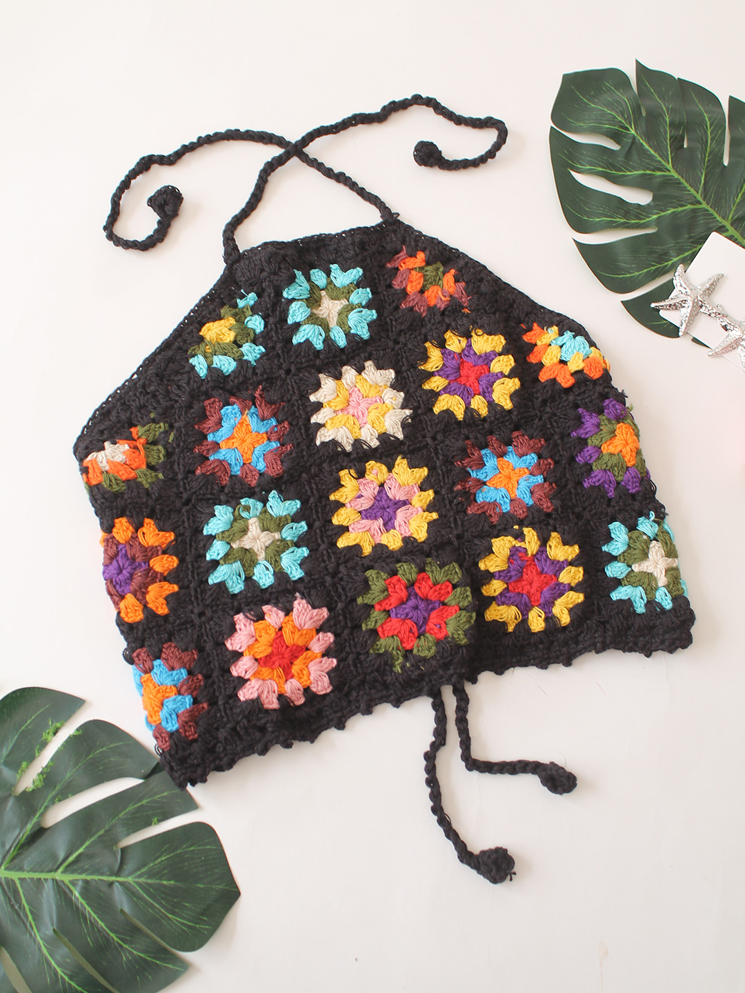 Woonie Granny Square Halterneck Top  Multicolor