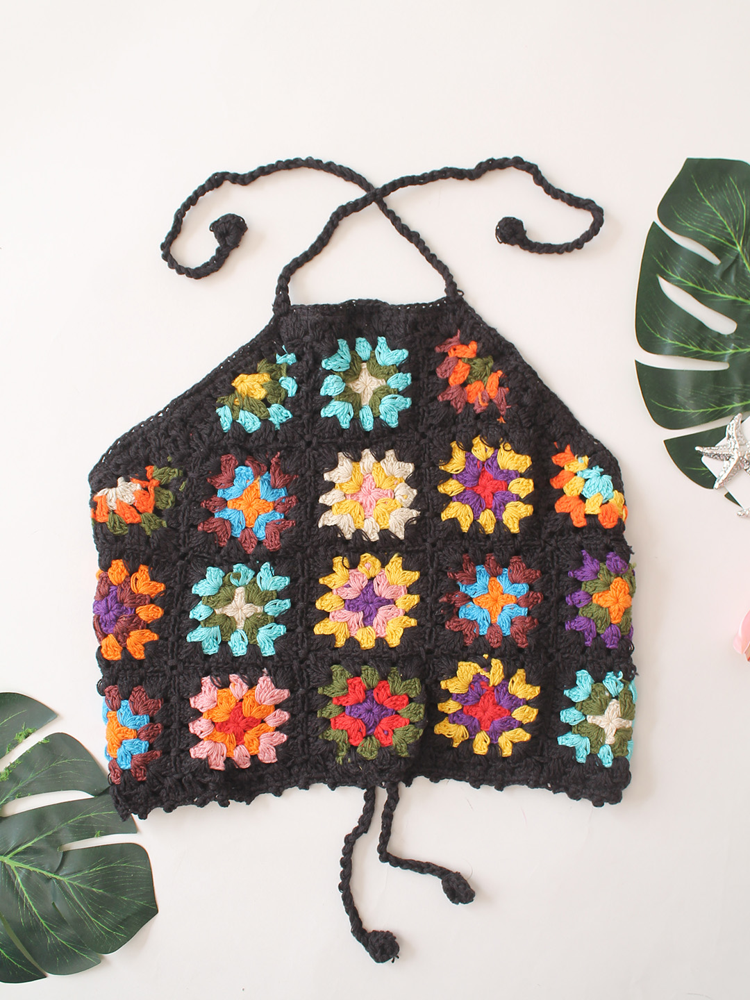 Woonie Granny Square Halterneck Top  Multicolor