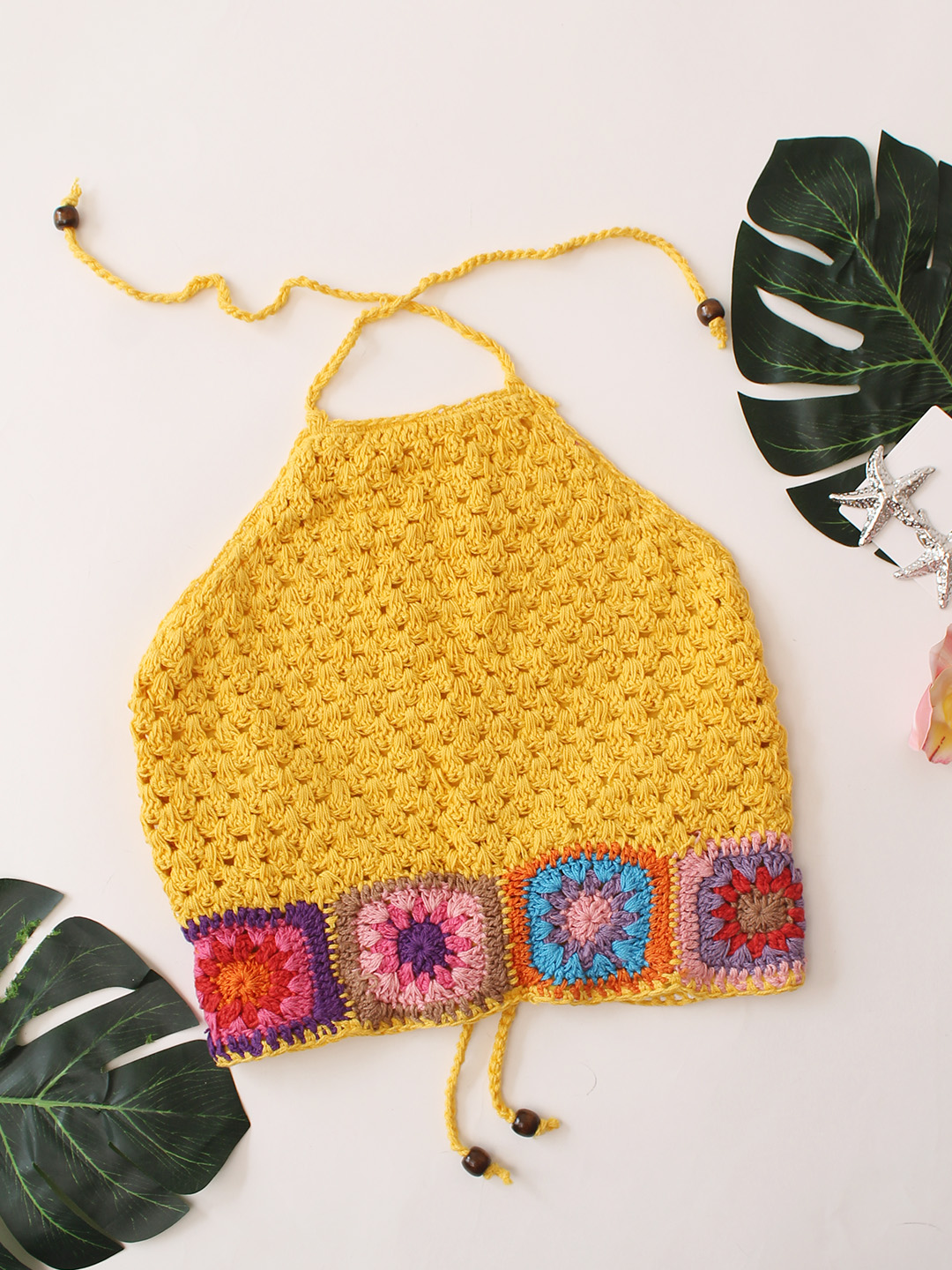 Girls Granny Square Halterneck Top - Yellow