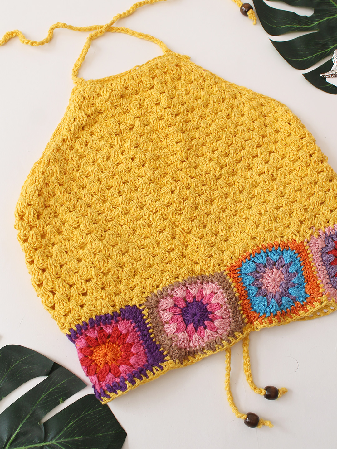Girls Granny Square Halterneck Top - Yellow