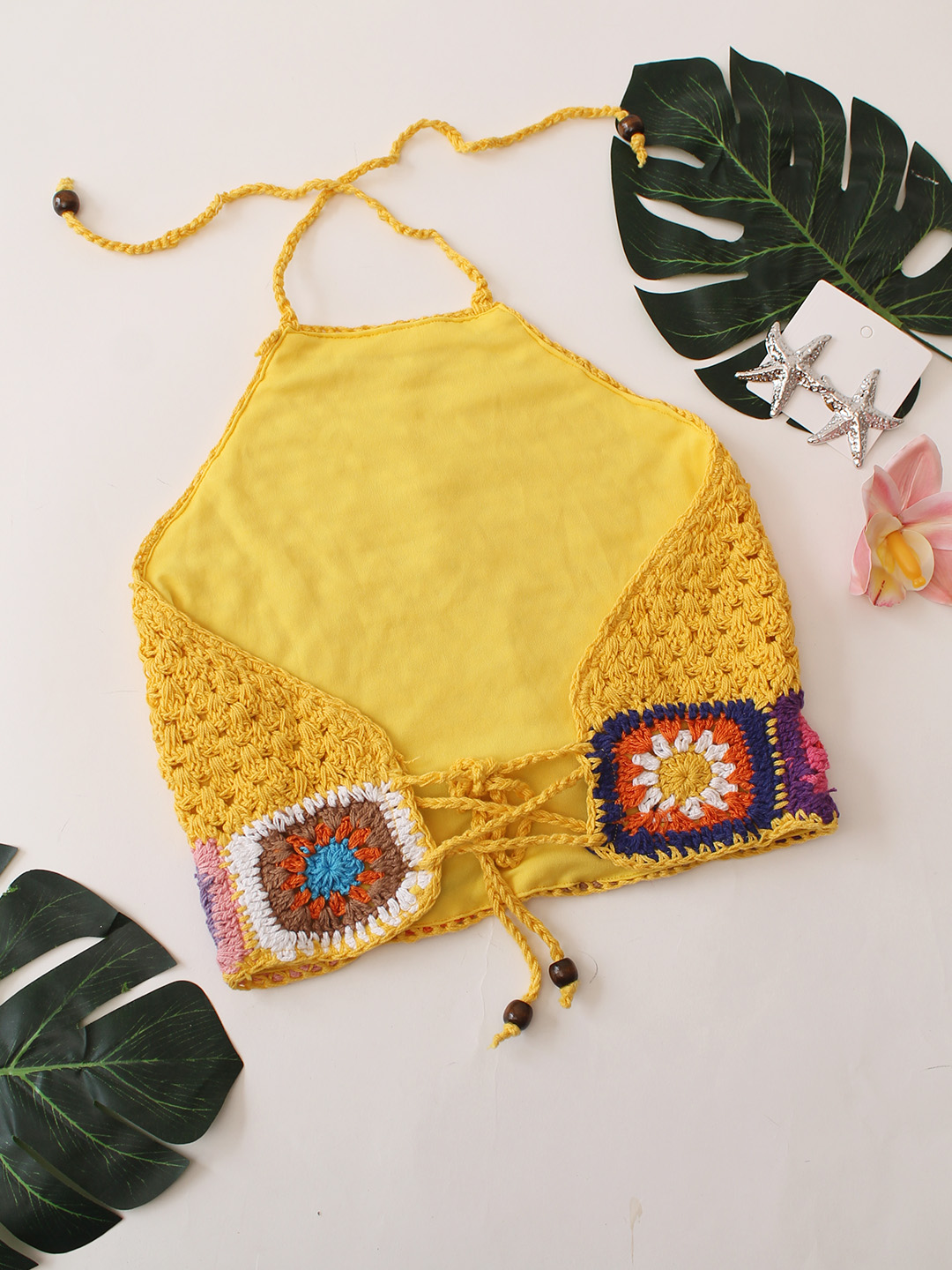 Girls Granny Square Halterneck Top - Yellow